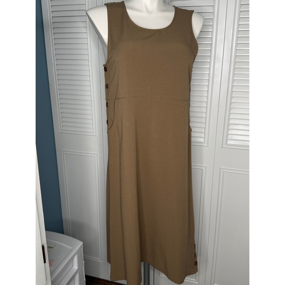 Appleseed's Medium Brown Sleeveless Midi Dress Pockets Button Detail